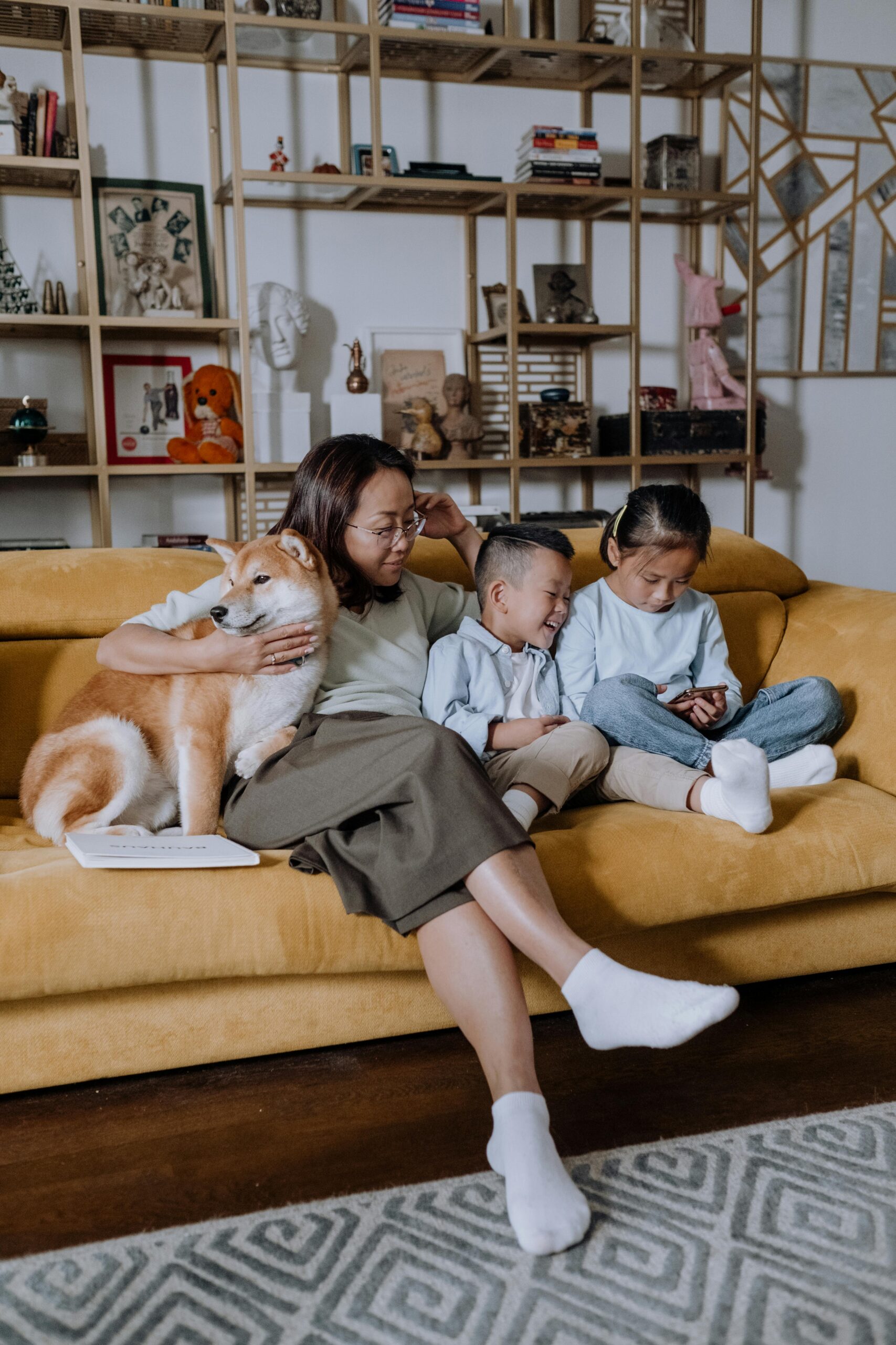 Family reading in the living room