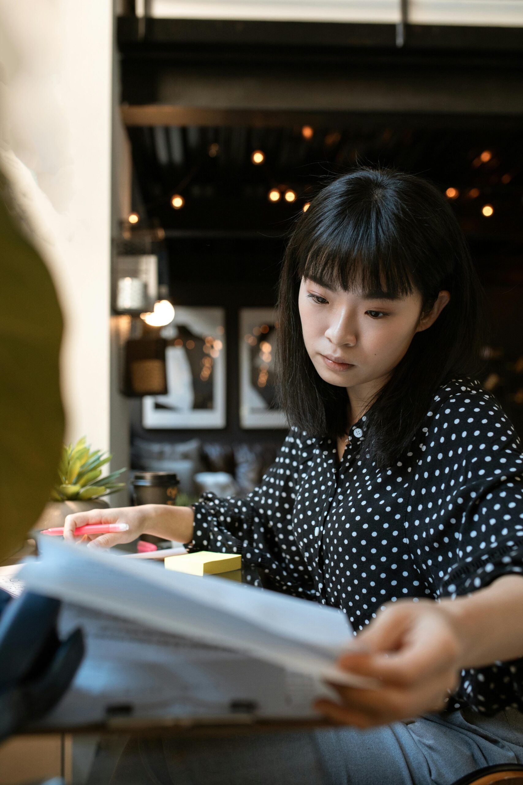 Female entrepreneur reading documents