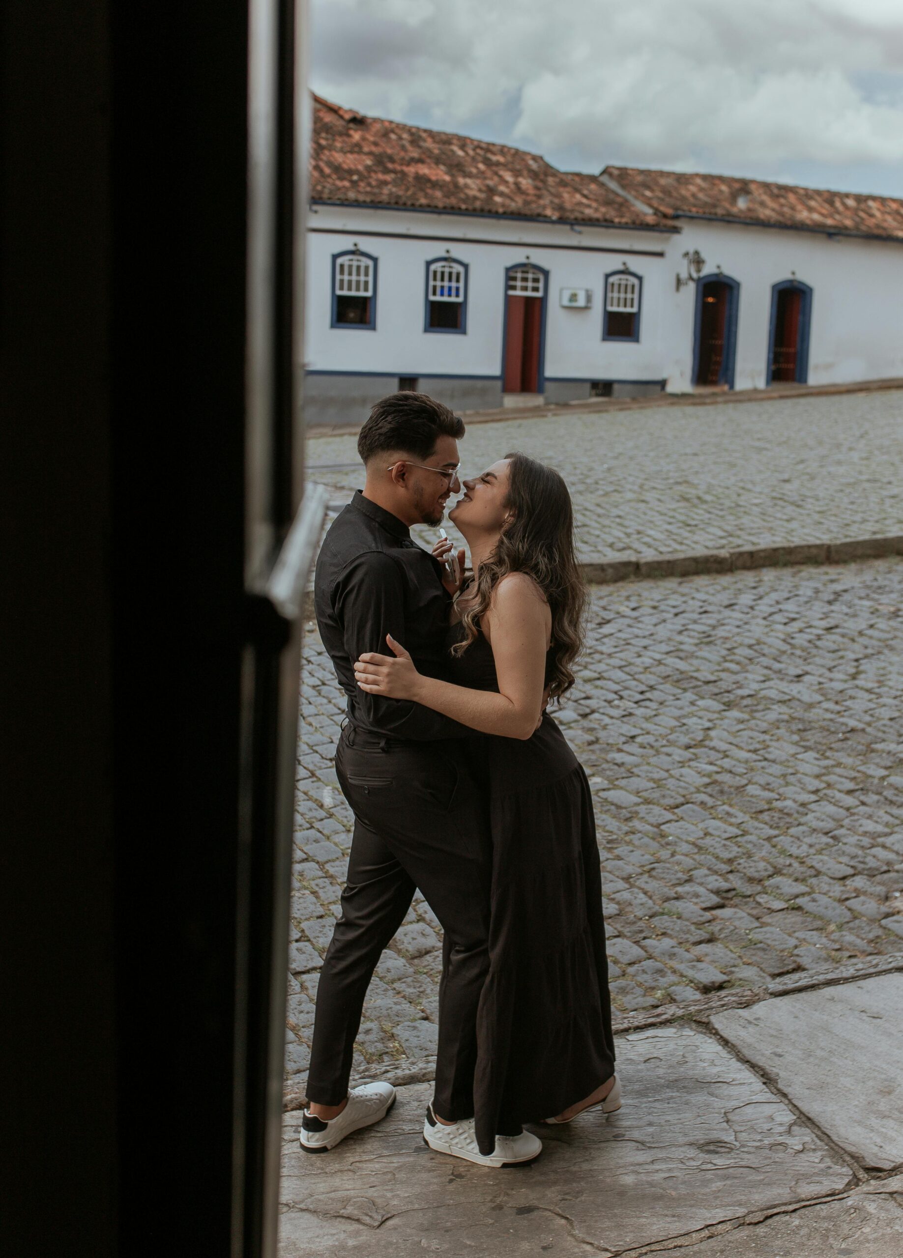 Couple embracing in a romantic setting