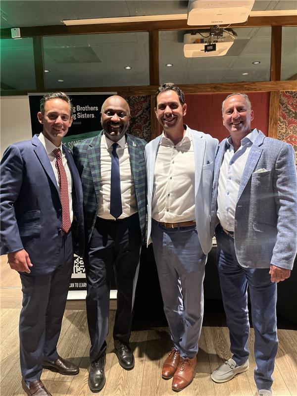 Marcos Segrera, Gale Nelson (of BBBS), Eduardo Perez, and David Evensky gathered to celebrate Bourbon with a Purpose