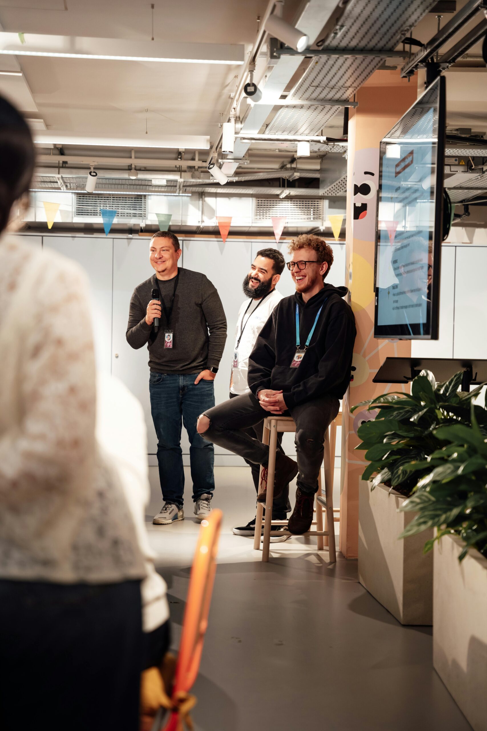 Staff meeting with upbeat business leaders