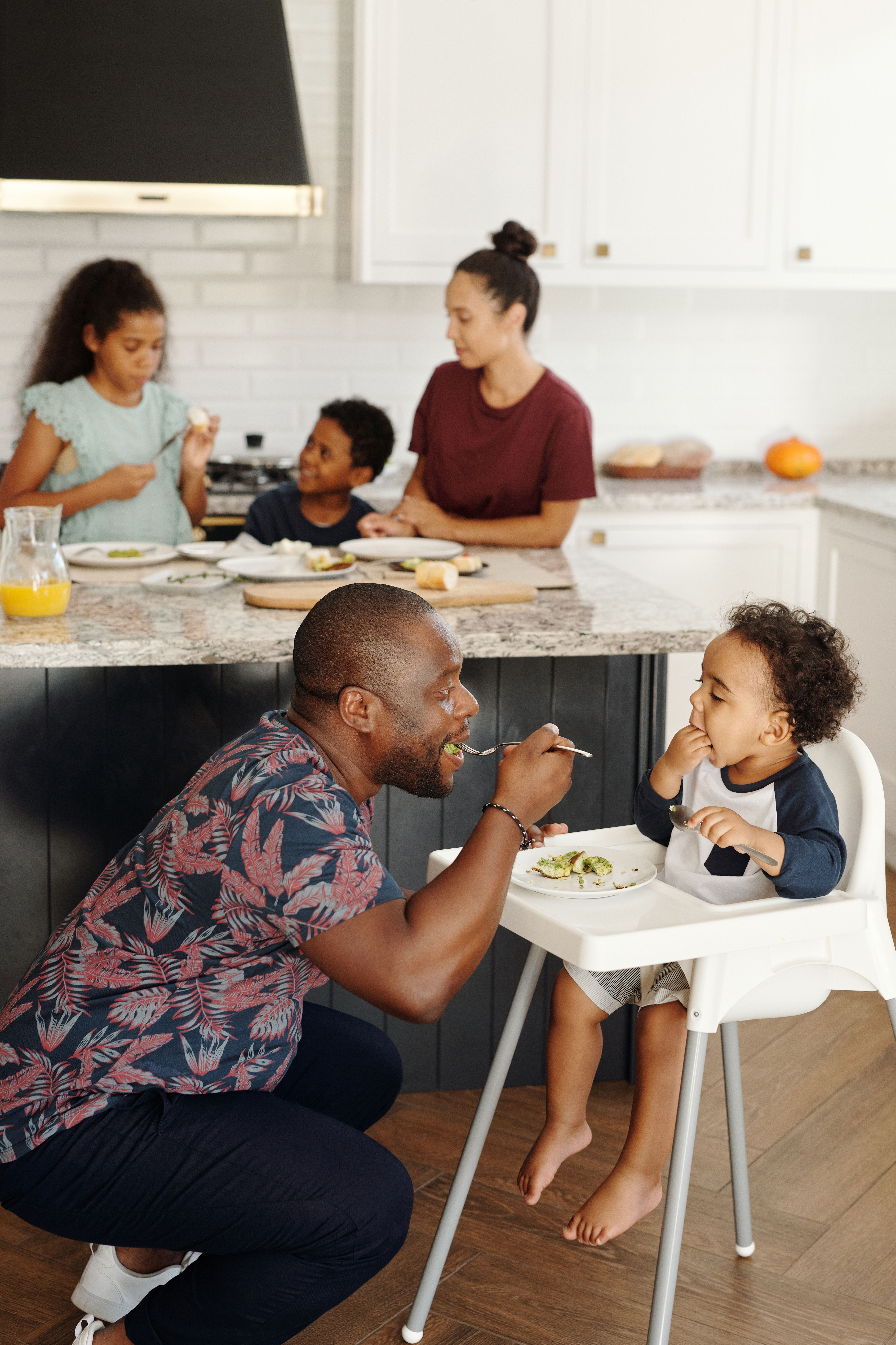Family cooking dinner together