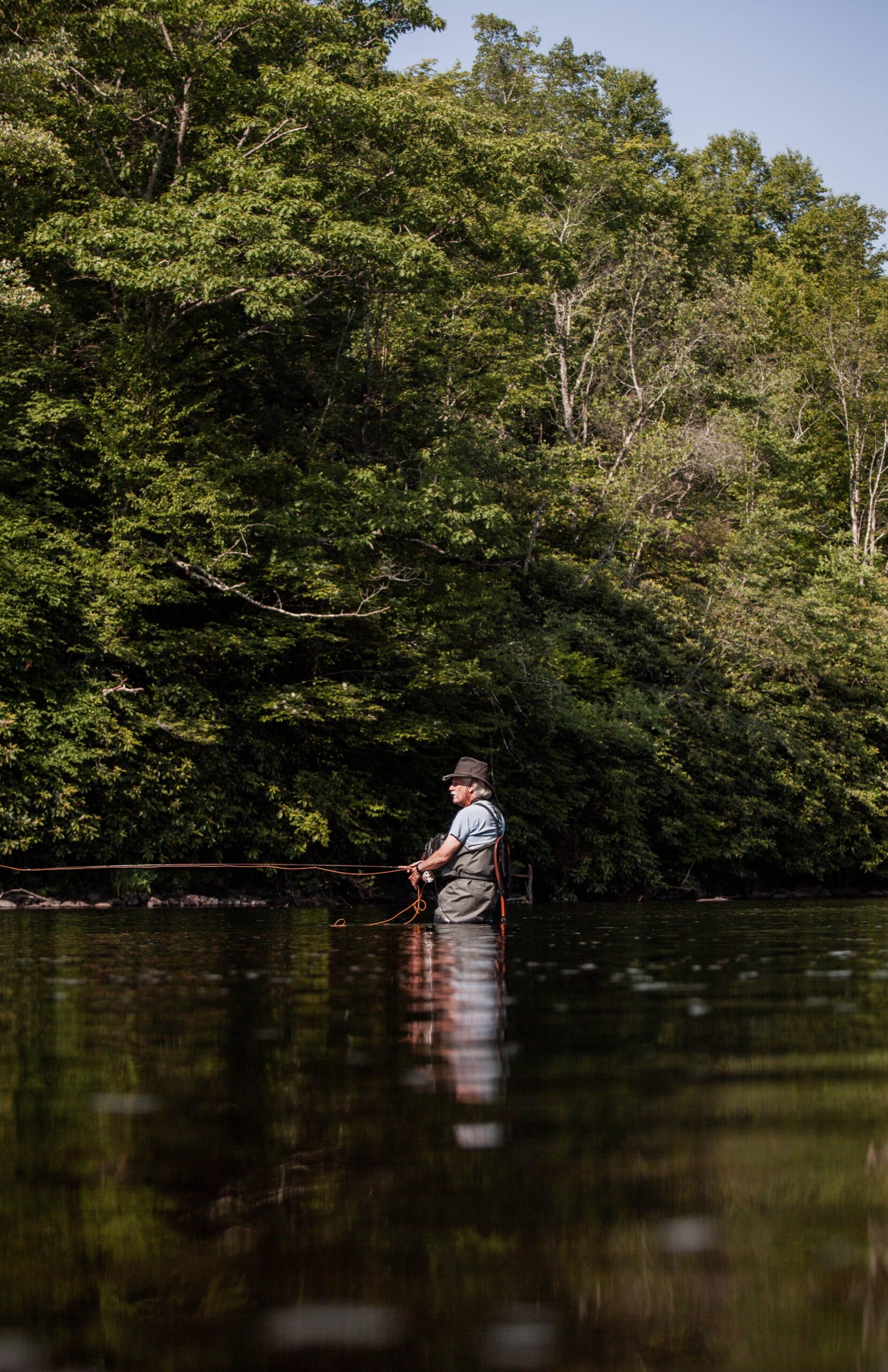 Man fishing in lake